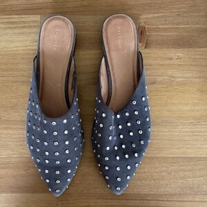 Halogen Charcoal Studded Pointed-Toe Slip-On Mules